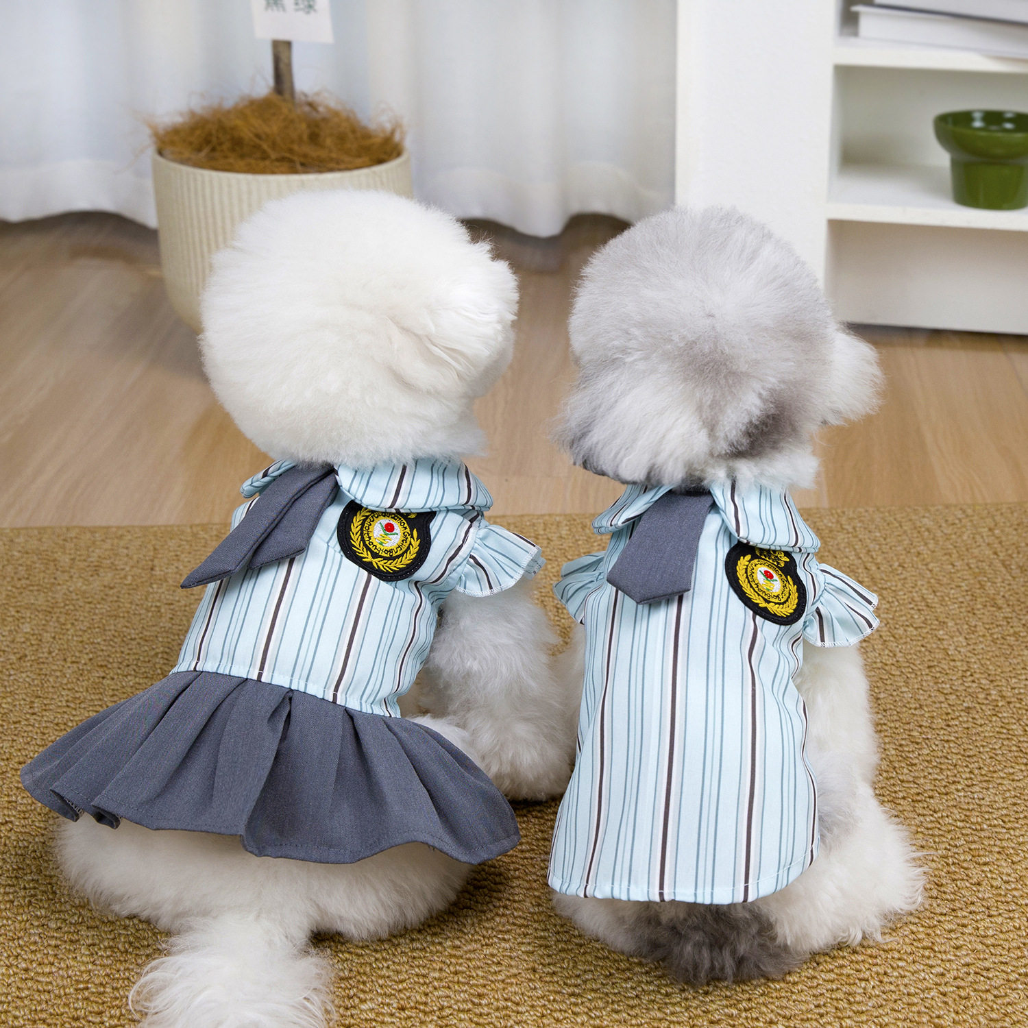 jk夏季学院风薄款狗狗衣服衬衫裙子泰迪比熊猫咪宠物小型犬情侣装