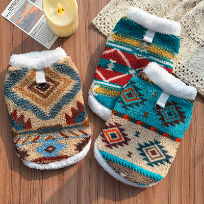 秋冬费尔岛猫咪大狗狗宠物衣服饰用品图腾绒衣民族风比熊柯基金毛