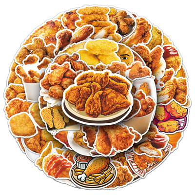 50张炸鸡贴纸美味鸡米花食物涂鸦文具笔记本手机壳可滴胶贴纸