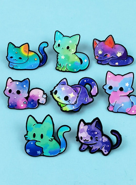 卡通可爱小猫咪胸针欧美创意星星配饰造型金属徽章背包装饰