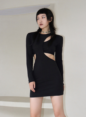 inbuilt原创设计师镂空性感紧身小众连衣裙欧美辣妹针织 短裙