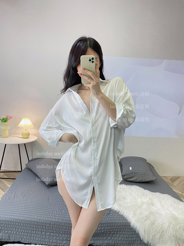 indulge me 男朋友的衬衫*性感男友风纯色衬衫大码纯欲睡群套装