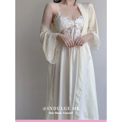 法式宫廷风吊带睡裙带胸垫两件套