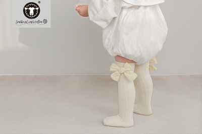 【买一送一】SC WOOLLEN2022坑条蝴蝶结膝下袜长袜女宝宝儿童袜子