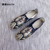 老北京千层布鞋 一脚蹬 男刺绣潮流社会中国风透气帆布亚麻休闲男鞋