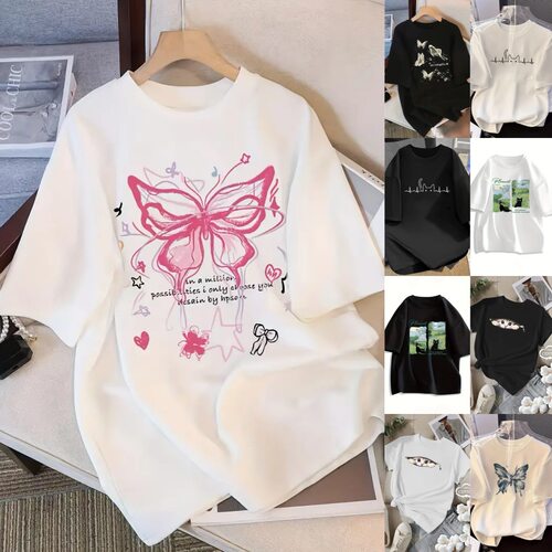 ZH24跨境TEMU欧美独立站印花短袖t恤女装上衣亚马逊速卖通ebay