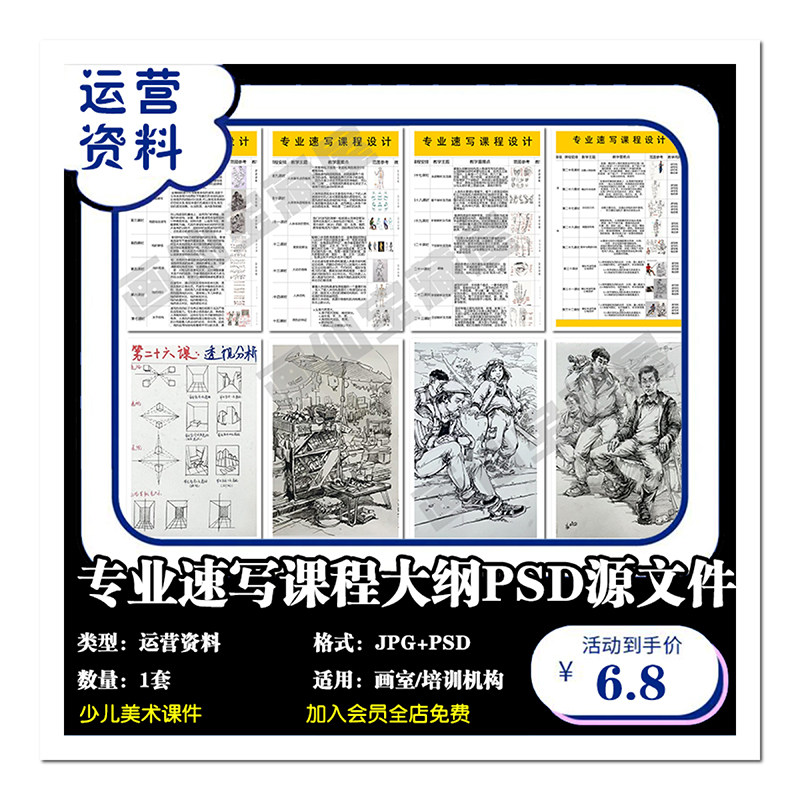 画室机构少儿童创意美术专业速写素描课程设计大纲PSD源文件ppt课