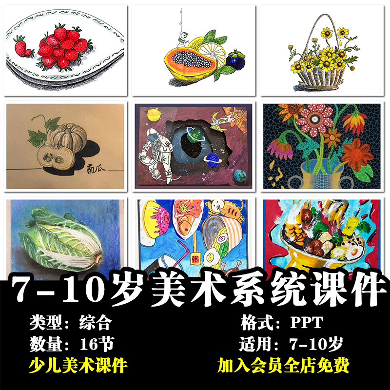 少儿童创意美术 7-10岁龄段系统课件画室美术培训机构16节PPT课程
