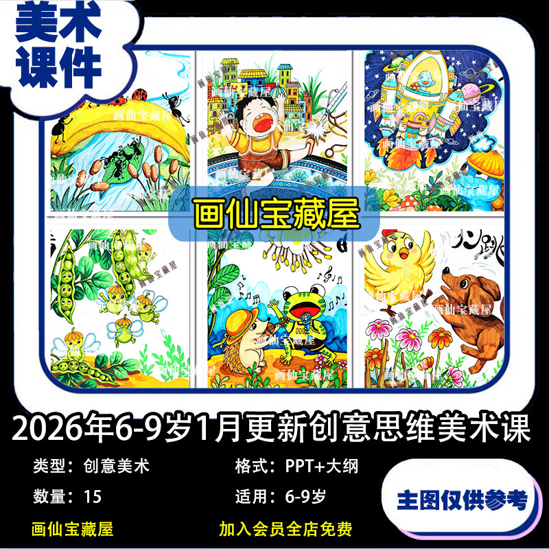 2026年创意少儿美术6-12岁1月更新15节PPT创意思维美术课件+大纲
