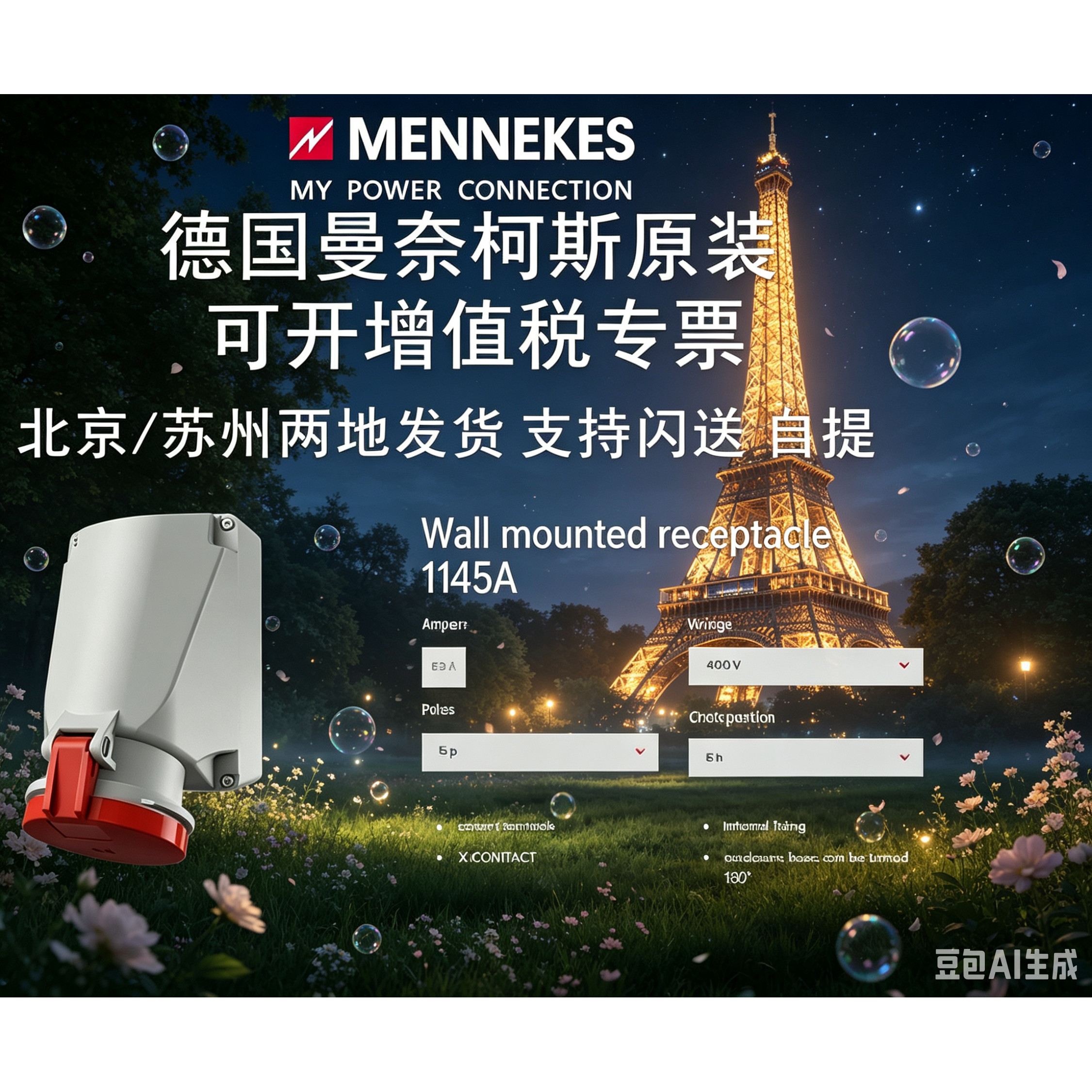 正品 MENNEKES曼奈柯斯工业插座TYP:1145 三相五芯63A 380V IP44