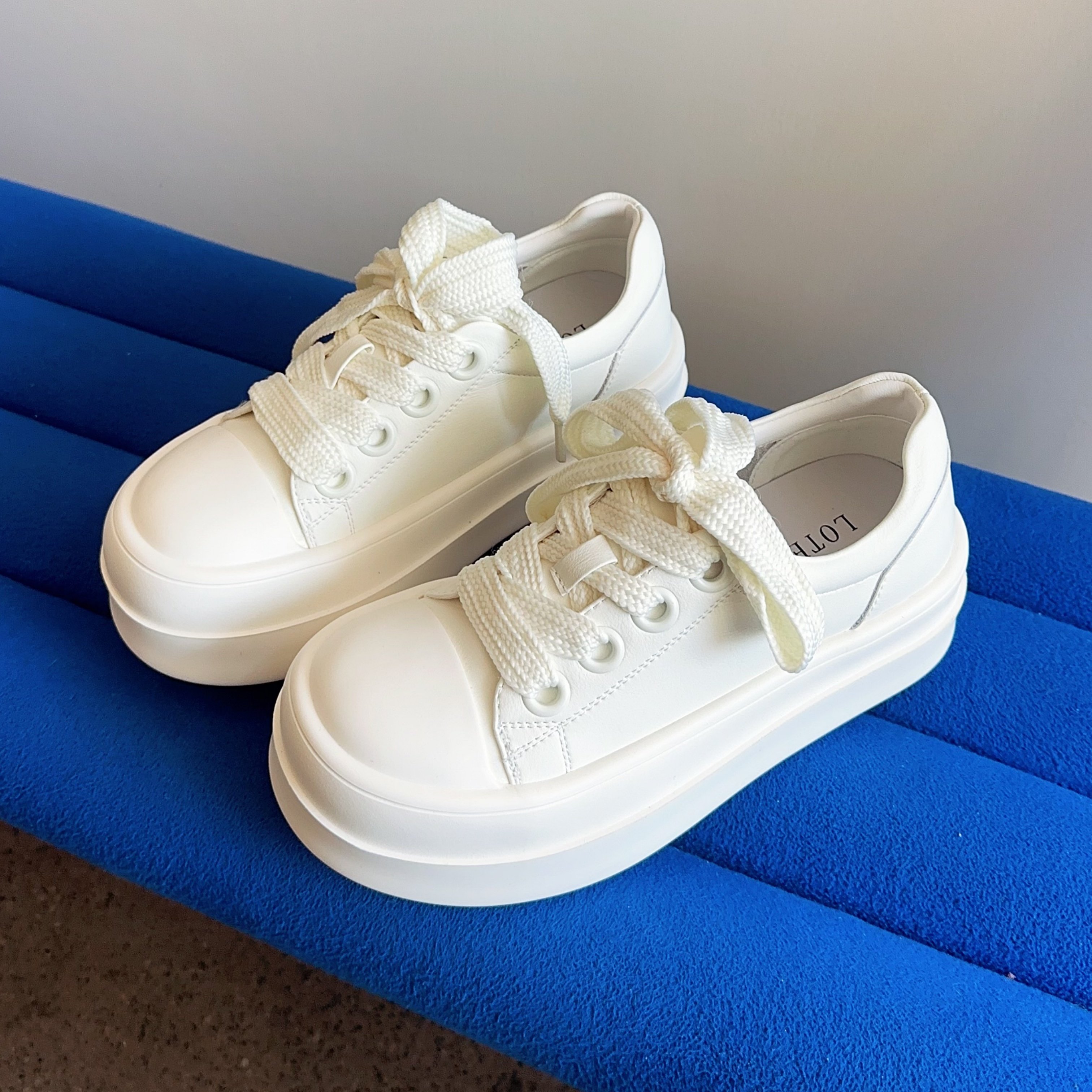 46极简风真皮厚底小白鞋女2026年春季新款系带百搭休闲板鞋小个子,女鞋,休闲板鞋,淘宝优惠券,粉丝福利购,淘宝优惠卷