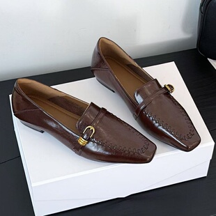 金属扣一脚蹬单鞋 18英伦风软皮方头乐福鞋 小皮鞋 新款 女2026年春季