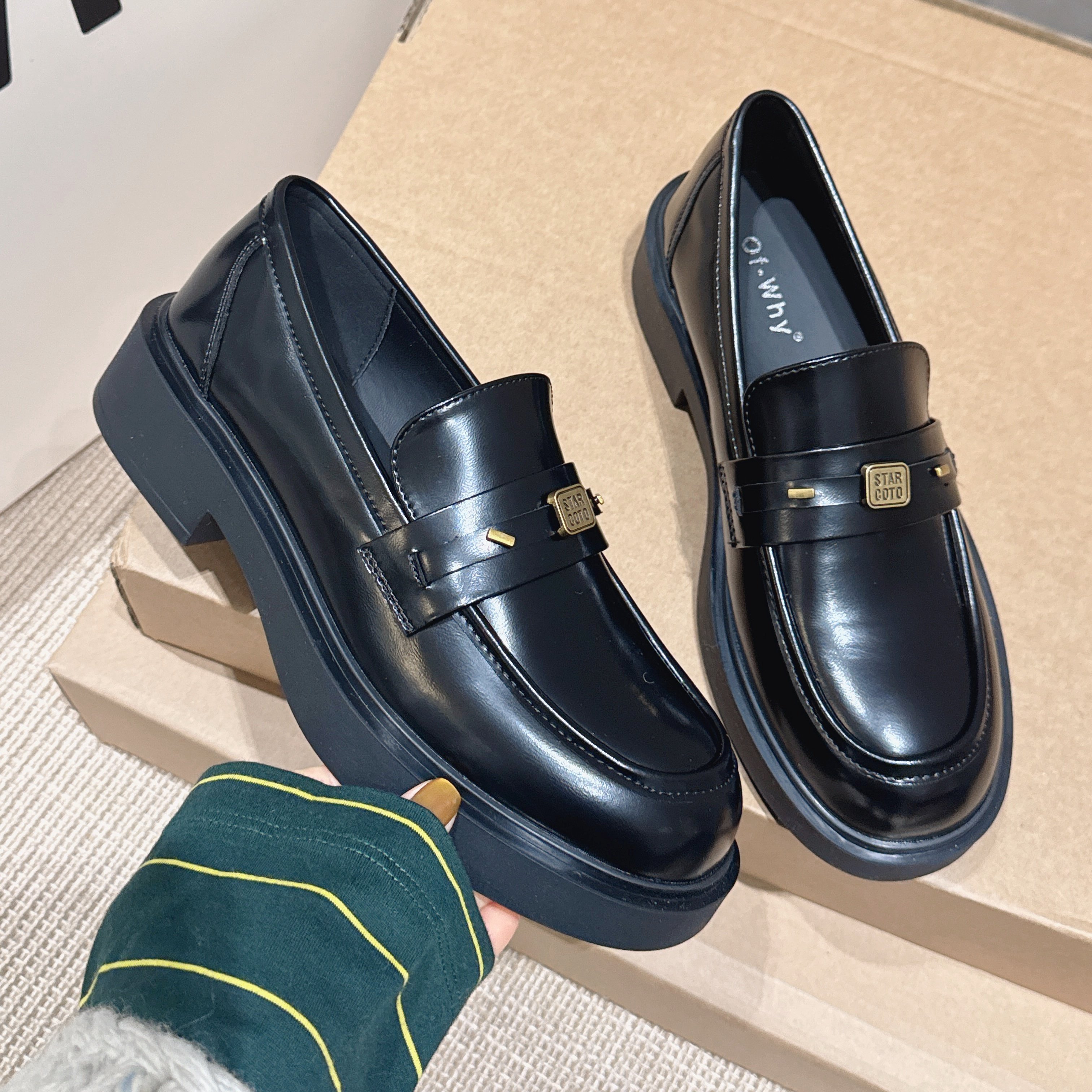 14英伦风厚底乐福鞋女2026年春季新款黑色真皮一脚蹬圆头深口单鞋,女鞋,乐福鞋（豆豆鞋）,淘宝优惠券,粉丝福利购,淘宝优惠卷