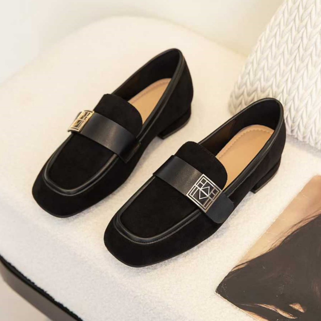 83法式复古风绒面乐福鞋女2026年春季新款金属扣方头低跟舒适单鞋,女鞋,乐福鞋（豆豆鞋）,淘宝优惠券,粉丝福利购,淘宝优惠卷