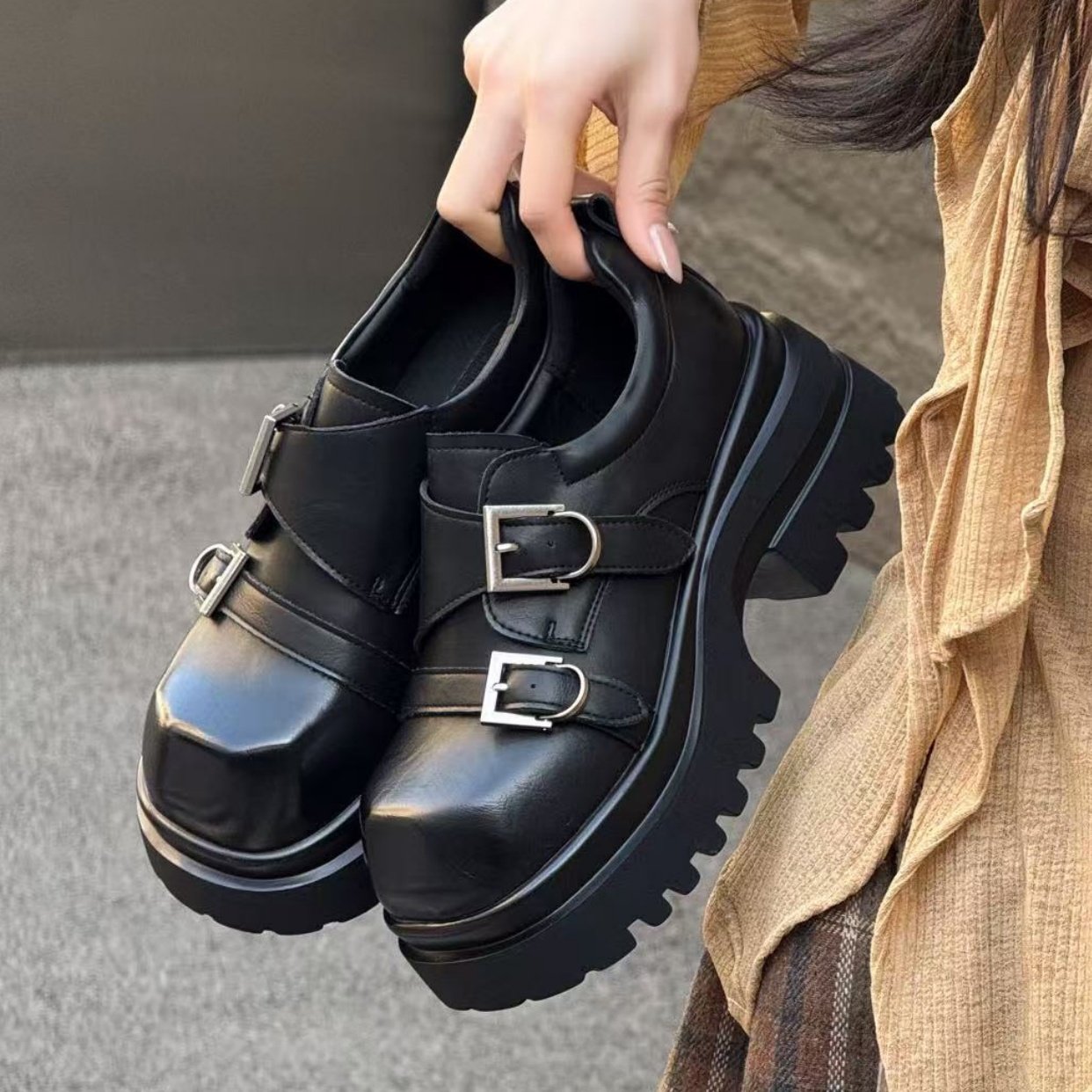 18英伦厚底乐福鞋女2026年春季新款皮带扣增高小皮鞋百搭粗跟单鞋,女鞋,乐福鞋（豆豆鞋）,淘宝优惠券,粉丝福利购,淘宝优惠卷