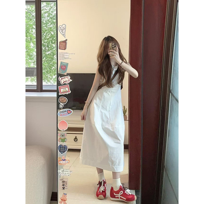 法式无袖连衣裙女夏设计感高端独特超好看白色领证背心裙花苞长裙