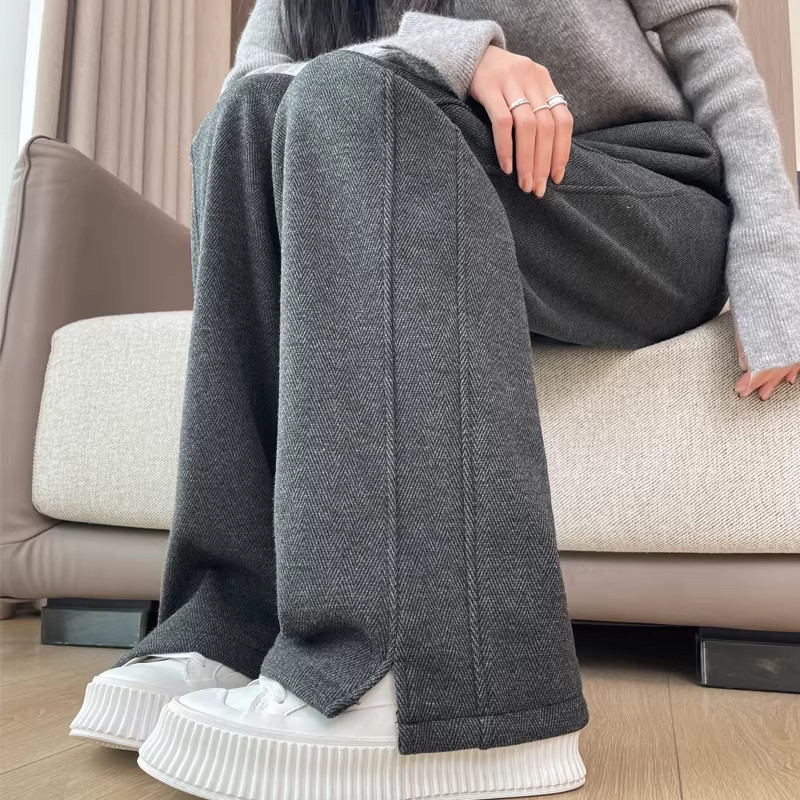 清仓捡漏灰色直筒裤女冬季加绒裤子女士春秋薄款人字纹窄版阔腿裤,女装/女士精品,大码裤装,淘宝优惠券,粉丝福利购,淘宝优惠卷