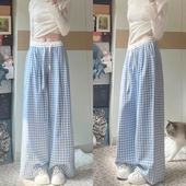 宽松直筒休闲小个子山本阔腿裤 清仓捡漏撞色高腰格子裤 女春夏薄款