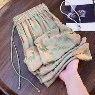 薄款 清倉(cāng)撿漏冰絲小個(gè)子大碼 女夏季 寬松高腰垂感休閑直筒褲 闊腿褲