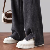 清仓捡漏人字纹阔腿裤 子 女秋冬高腰垂感加厚加绒保暖直筒香蕉女裤