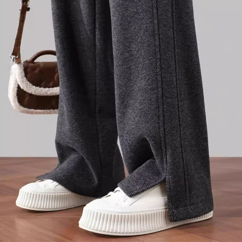 垂感加厚加绒保暖直筒香蕉女裤子