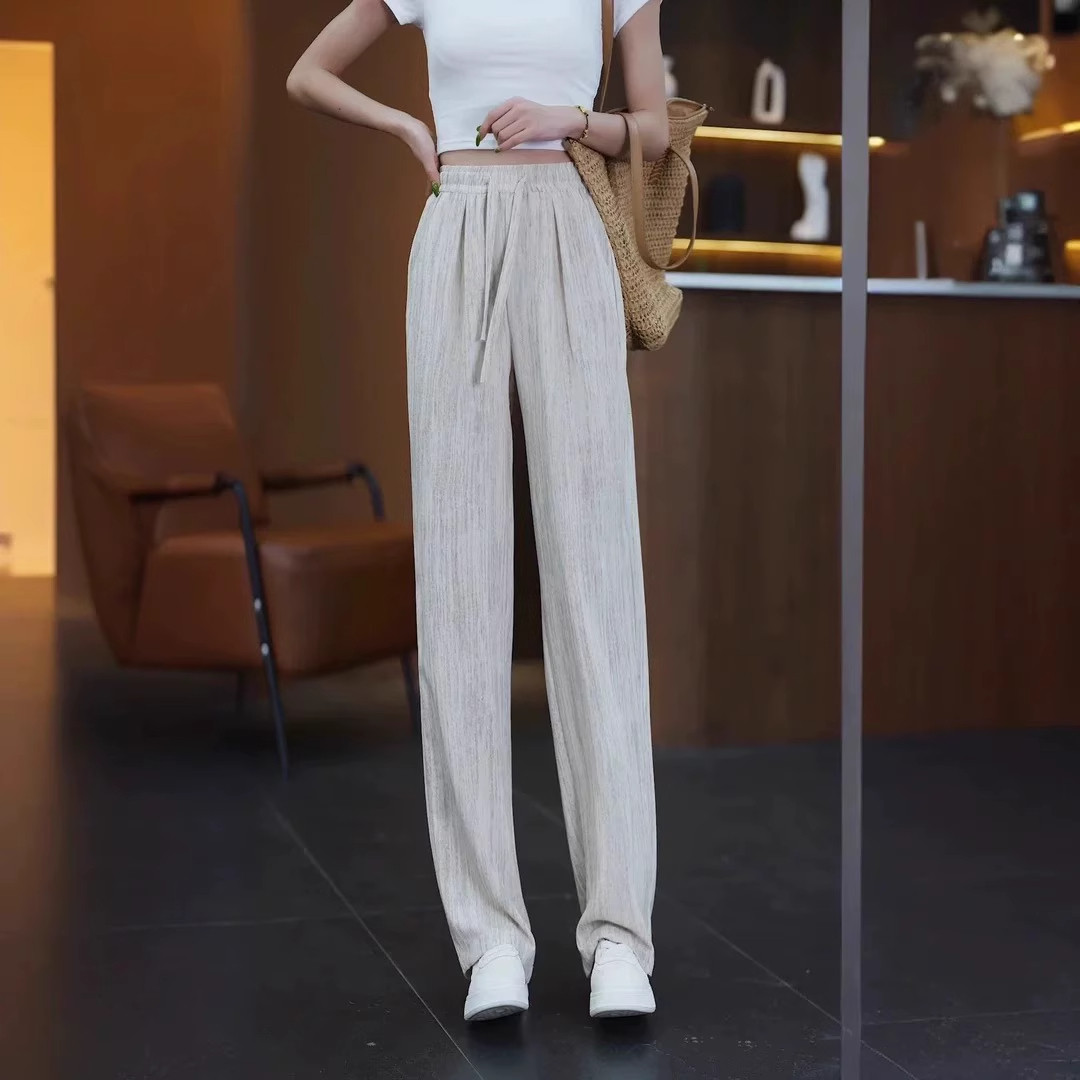 清仓捡漏冰丝阔腿裤女大码小个子松紧高腰垂感休闲裤慵懒风直筒裤,女装/女士精品,大码裤装,淘宝优惠券,粉丝福利购,淘宝优惠卷