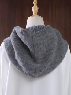羊绒帽子围脖一体秋冬季加厚羊毛针织脖套围巾女假领子假衣领连帽