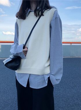 马甲女套头韩版圆领毛衣外穿百搭