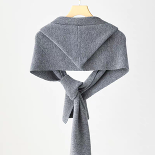 100%羊毛搭肩带帽子披肩外搭一体披风护颈椎斗篷针织毛围巾女两用