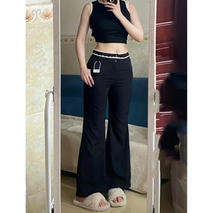 女夏季 宽松休闲裤 微胖mm黑色阔腿裤 2025新款 低腰微喇 美式 长裤
