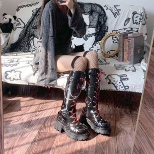 仙女教母荆棘骷髅原创【长筒】骑士靴辣妹朋克马丁靴厚底圆头女靴
