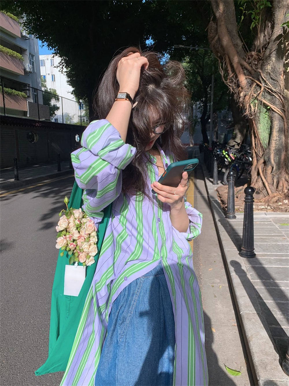 PASS夏季新款薄款韩版竖条纹长袖撞色衬衫女外穿高级中长款衬衣潮