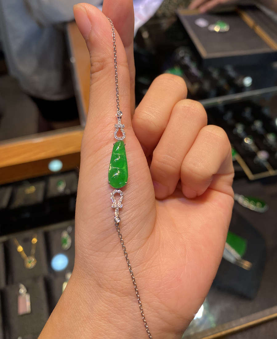 缅甸天然a货翡翠手链老坑玻璃种辣色阳绿福豆手链满绿四季豆手链