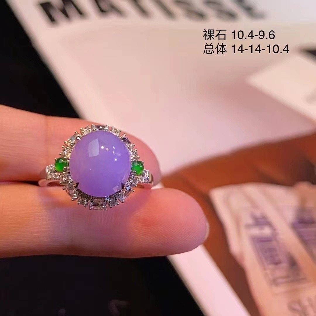 天然A货翡翠戒指老坑高冰种紫罗兰翡翠戒指18K金钻石戒指翡翠玉戒