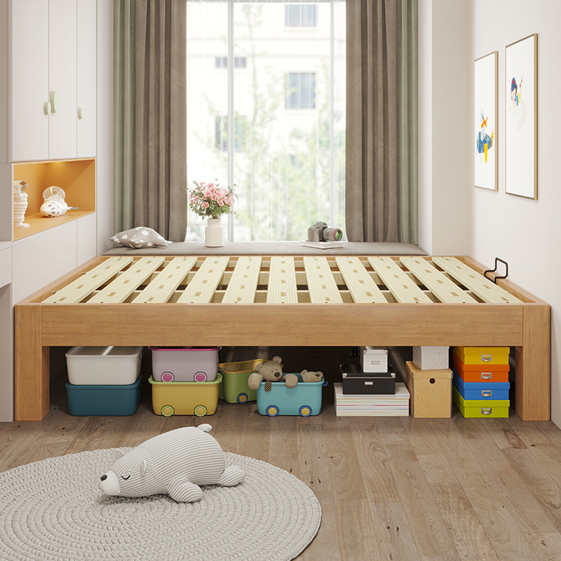 全实木无床头床架子榻榻米排骨架床现代简约民宿酒店静音齐边床