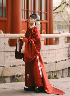 琉鱼汉服五代十国晚唐制曳地拖地圆领袍男女贵气织金小花平价