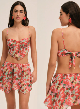 红玫瑰话题 美式辣妹立体钢圈吊带背心短款上衣不规则花边半身裙