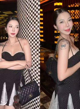 波点幻影 越南小众复古性感撞色蕾丝拼接设计收腰抹胸吊带裙短裙