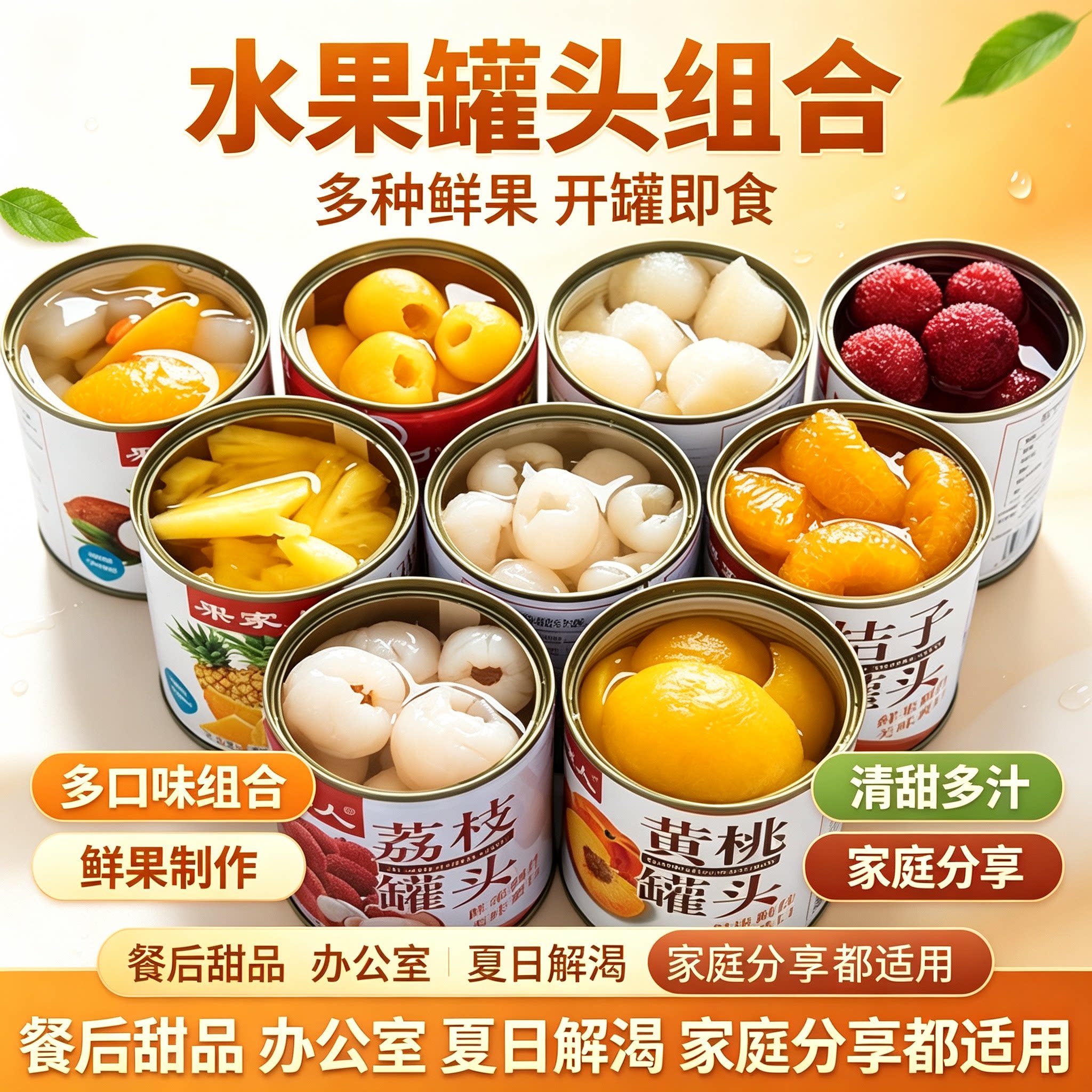 果家人水果罐头混合装糖水黄桃