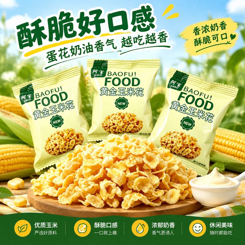 奶香酥脆黄金玉米花优质玉米蛋花奶油香气独立小包居家追剧小零食