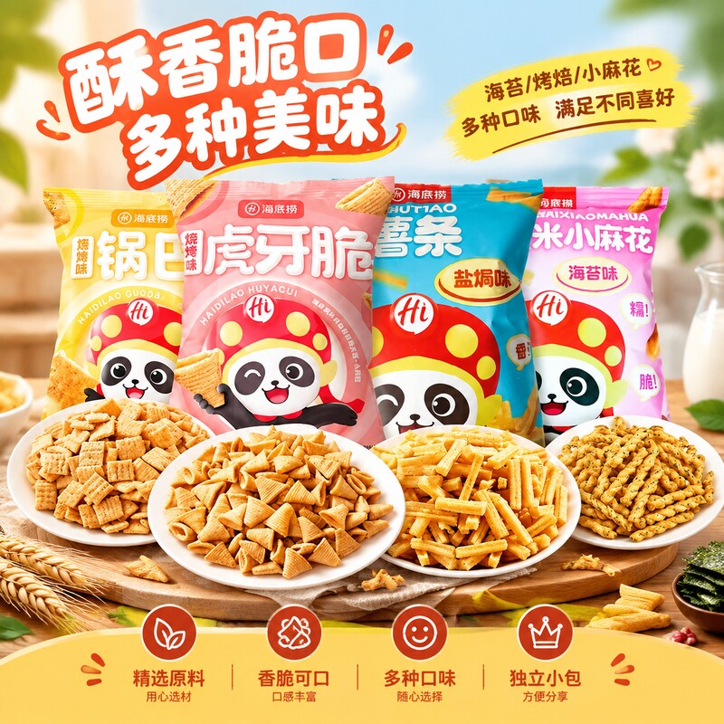 海底捞虎牙锅巴零食独立小包装咸香够味上班下午茶摸鱼解馋小零食