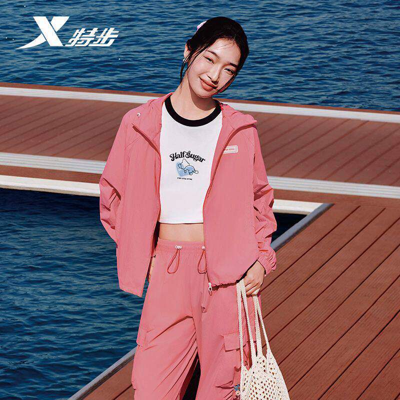 特步薄外套女款2026夏季新款防晒衣抗UV100运动套装974228140142