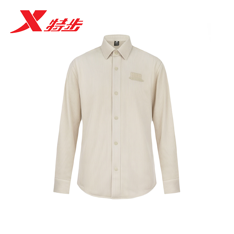 特步男衬衫2025冬季新款保暖灯芯绒宽松卡其色上衣9754292A0469