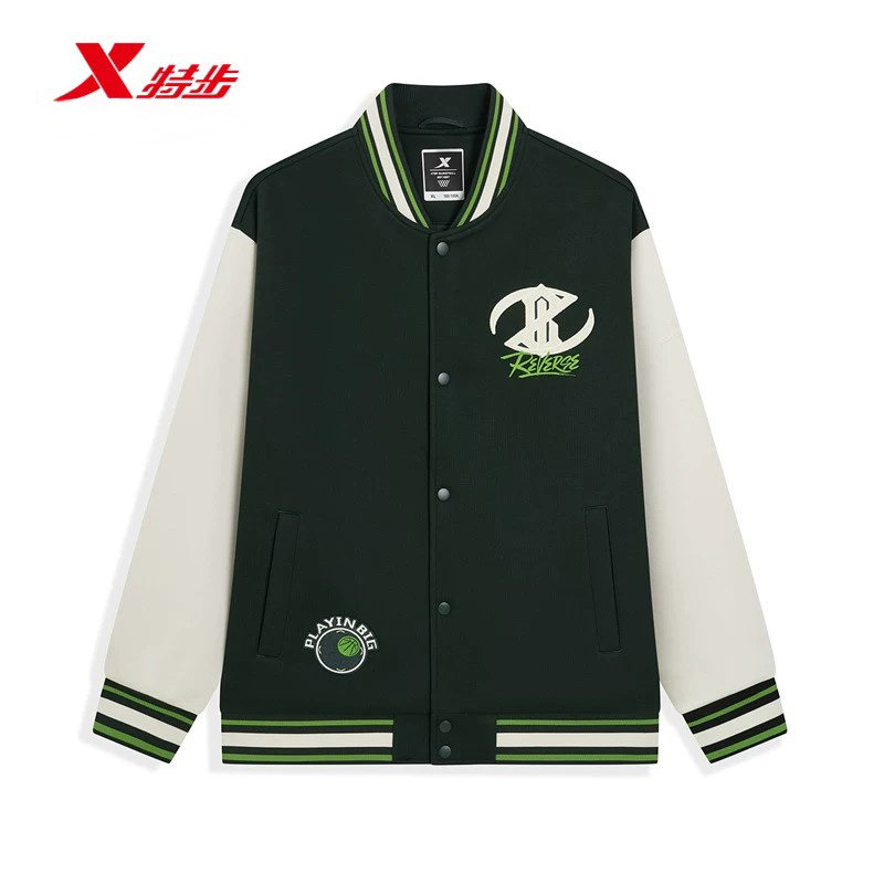 特步男装棒球服2026秋新款休闲宽松保暖运动上衣外套974329060028