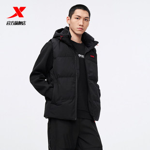 特步男款羽绒服马甲连帽2025冬新款保暖轻薄运动外套975429260138