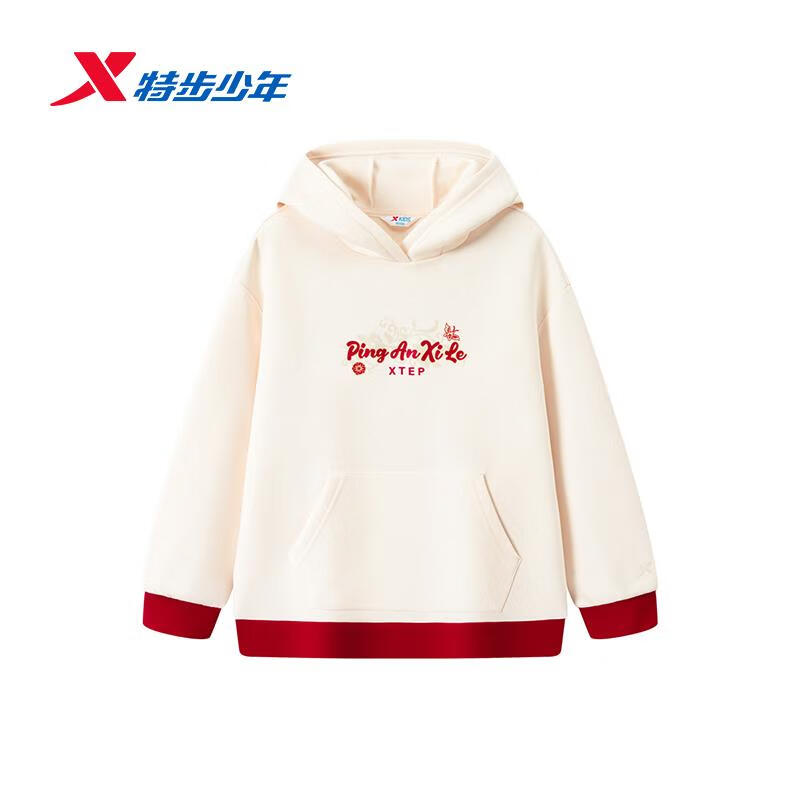 特步儿童女大童连帽卫衣2026春季新年款宽松针织上衣674124204032