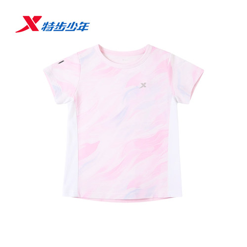 特步童装短袖T恤女小童2026夏季透气凉感防晒针织衫674224013102