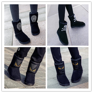 尺码不全清情侣款保暖雪地靴牛翻皮潮牌水钻显腿细冬加厚男女棉鞋