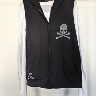 原创潮牌骷髅镶钻连帽拉链休闲抓绒卫衣男女同款情侣拉锁衫