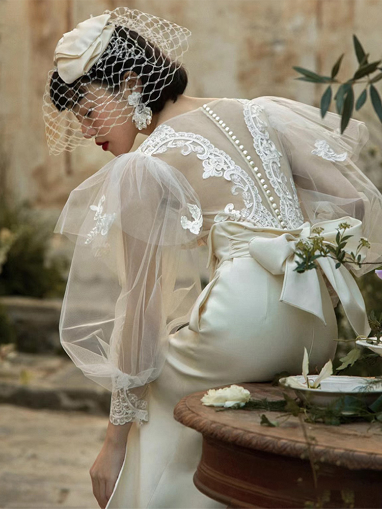 Retro advanced cocktail lace wedding dress, high-quality style, fitted, french style, lace dress Retro advanced cocktail lace wedding dress, high-quality style, fitted, french style, lace dress